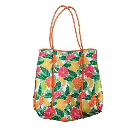 New AHDORNED Neoprene Lime Orange Lemon Tote with Removable Pouch - Picture 2 of 6